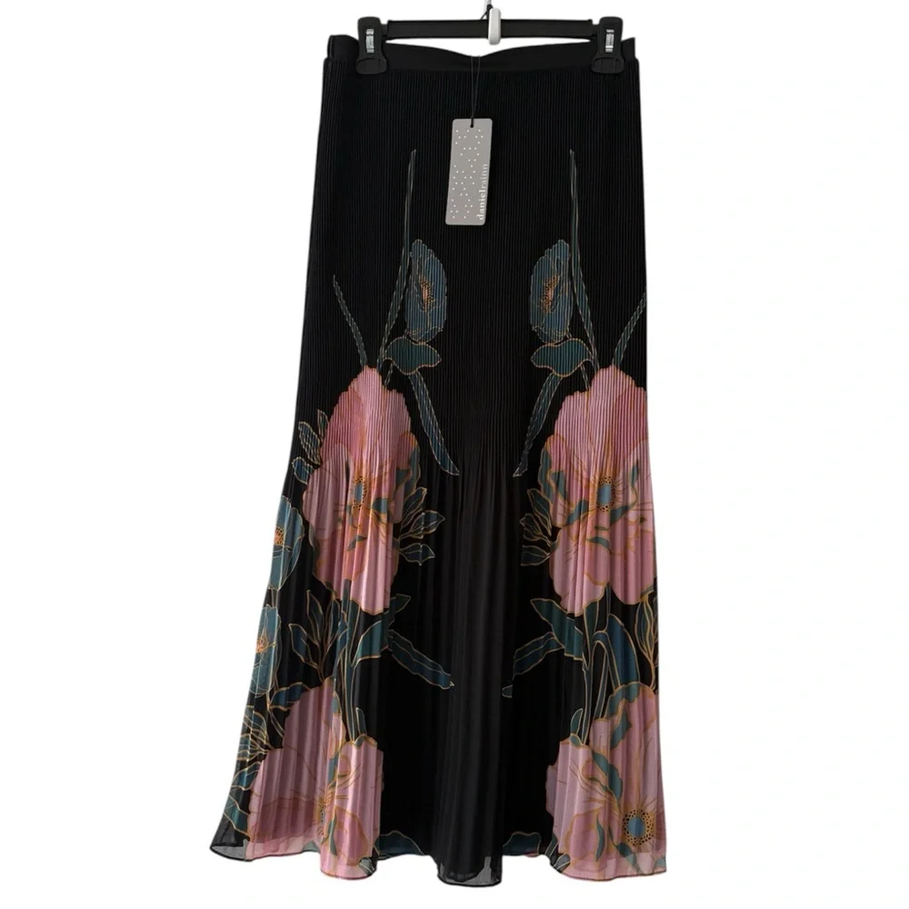 NWT Daniel Rainn Boho Chic Floral Pleated Midi Skirt Size Small - Picture 4 of 8